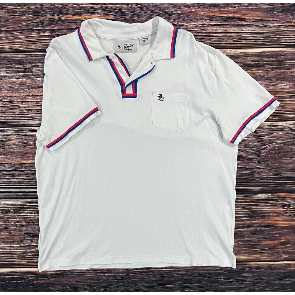 Original Penguin Polo Shirt Mens XL White Short Sleeve Logo Golf Performance